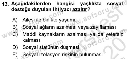Psiko-Sosyal Rehabilitasyon Dersi 2024 - 2025 Yılı (Vize) Ara Sınav Soruları 13. Soru