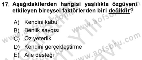 Psiko-Sosyal Rehabilitasyon Dersi 2024 - 2025 Yılı (Vize) Ara Sınav Soruları 17. Soru