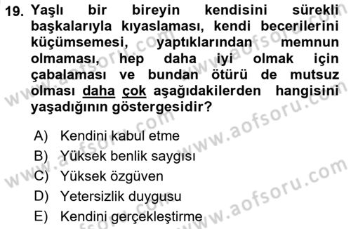 Psiko-Sosyal Rehabilitasyon Dersi 2024 - 2025 Yılı (Vize) Ara Sınav Soruları 19. Soru