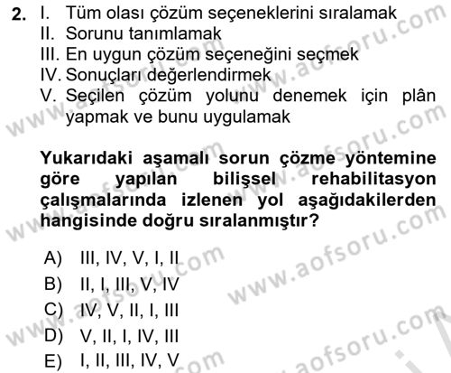 Psiko-Sosyal Rehabilitasyon Dersi 2024 - 2025 Yılı (Vize) Ara Sınav Soruları 2. Soru