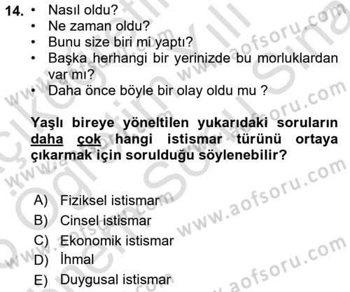 Psiko-Sosyal Rehabilitasyon Dersi 2024 - 2025 Yılı (Final) Dönem Sonu Sınav Soruları 14. Soru