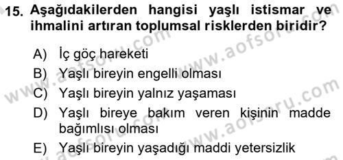 Psiko-Sosyal Rehabilitasyon Dersi 2024 - 2025 Yılı (Final) Dönem Sonu Sınav Soruları 15. Soru