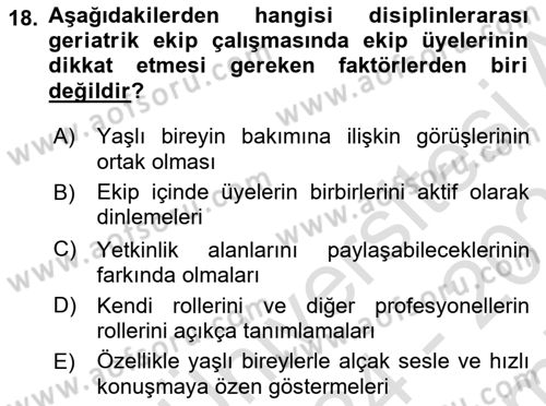 Psiko-Sosyal Rehabilitasyon Dersi 2024 - 2025 Yılı (Final) Dönem Sonu Sınav Soruları 18. Soru