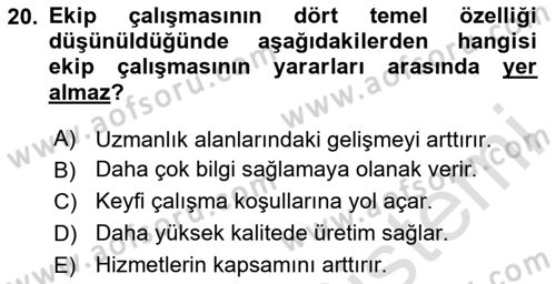 Psiko-Sosyal Rehabilitasyon Dersi 2024 - 2025 Yılı (Final) Dönem Sonu Sınav Soruları 20. Soru