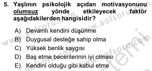 Psiko-Sosyal Rehabilitasyon Dersi 2024 - 2025 Yılı (Final) Dönem Sonu Sınav Soruları 5. Soru