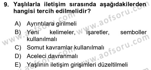 Psiko-Sosyal Rehabilitasyon Dersi 2024 - 2025 Yılı (Final) Dönem Sonu Sınav Soruları 9. Soru