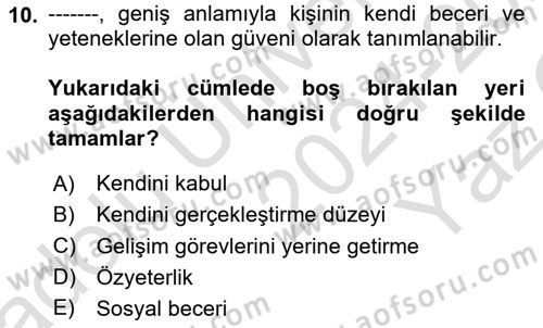 Psiko-Sosyal Rehabilitasyon Dersi 2024 - 2025 Yılı Yaz Okulu Sınav Soruları 10. Soru