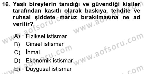 Psiko-Sosyal Rehabilitasyon Dersi 2024 - 2025 Yılı Yaz Okulu Sınav Soruları 16. Soru
