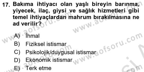 Psiko-Sosyal Rehabilitasyon Dersi 2024 - 2025 Yılı Yaz Okulu Sınav Soruları 17. Soru