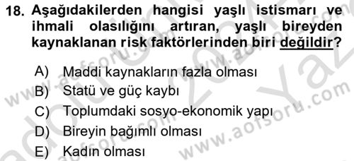 Psiko-Sosyal Rehabilitasyon Dersi 2024 - 2025 Yılı Yaz Okulu Sınav Soruları 18. Soru