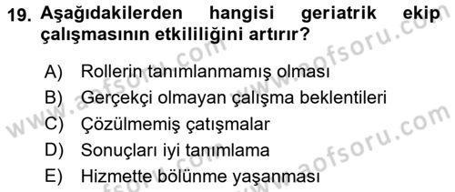 Psiko-Sosyal Rehabilitasyon Dersi 2024 - 2025 Yılı Yaz Okulu Sınav Soruları 19. Soru
