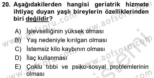Psiko-Sosyal Rehabilitasyon Dersi 2024 - 2025 Yılı Yaz Okulu Sınav Soruları 20. Soru