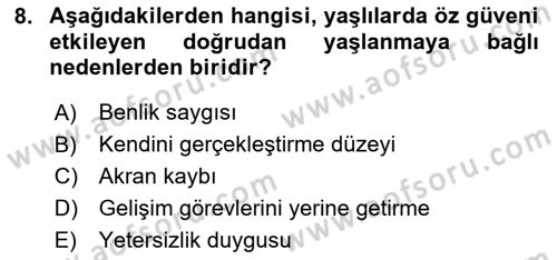 Psiko-Sosyal Rehabilitasyon Dersi 2024 - 2025 Yılı Yaz Okulu Sınav Soruları 8. Soru