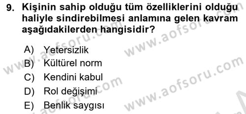 Psiko-Sosyal Rehabilitasyon Dersi 2024 - 2025 Yılı Yaz Okulu Sınav Soruları 9. Soru