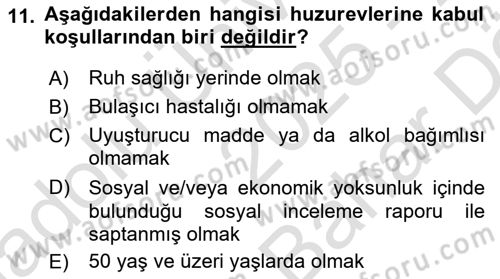 Psiko-Sosyal Rehabilitasyon Dersi 2025 - 2026 Yılı (Vize) Ara Sınav Soruları 11. Soru