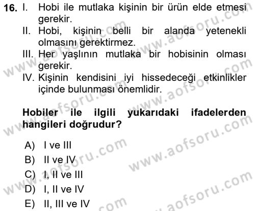 Psiko-Sosyal Rehabilitasyon Dersi 2025 - 2026 Yılı (Vize) Ara Sınav Soruları 16. Soru