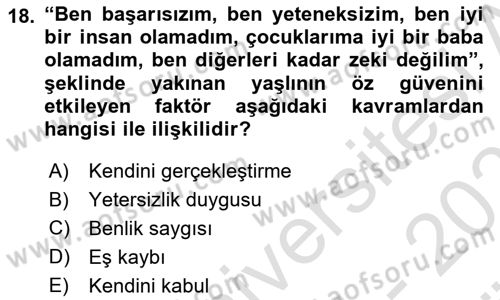 Psiko-Sosyal Rehabilitasyon Dersi 2025 - 2026 Yılı (Vize) Ara Sınav Soruları 18. Soru