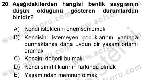 Psiko-Sosyal Rehabilitasyon Dersi 2025 - 2026 Yılı (Vize) Ara Sınav Soruları 20. Soru