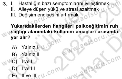 Psiko-Sosyal Rehabilitasyon Dersi 2025 - 2026 Yılı (Vize) Ara Sınav Soruları 3. Soru