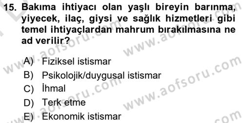 Psiko-Sosyal Rehabilitasyon Dersi 2025 - 2026 Yılı (Final) Dönem Sonu Sınav Soruları 15. Soru