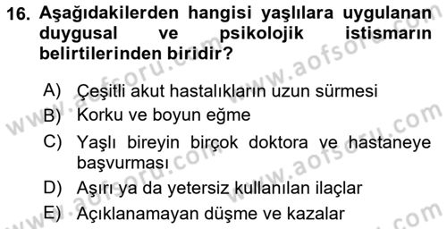 Psiko-Sosyal Rehabilitasyon Dersi 2025 - 2026 Yılı (Final) Dönem Sonu Sınav Soruları 16. Soru