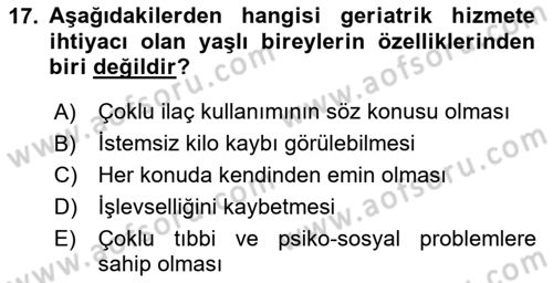 Psiko-Sosyal Rehabilitasyon Dersi 2025 - 2026 Yılı (Final) Dönem Sonu Sınav Soruları 17. Soru
