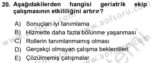 Psiko-Sosyal Rehabilitasyon Dersi 2025 - 2026 Yılı (Final) Dönem Sonu Sınav Soruları 20. Soru