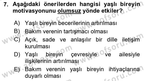 Psiko-Sosyal Rehabilitasyon Dersi 2025 - 2026 Yılı (Final) Dönem Sonu Sınav Soruları 7. Soru