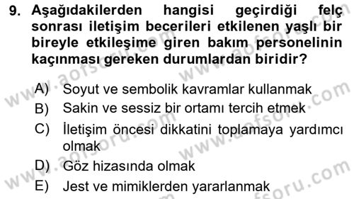 Psiko-Sosyal Rehabilitasyon Dersi 2025 - 2026 Yılı (Final) Dönem Sonu Sınav Soruları 9. Soru