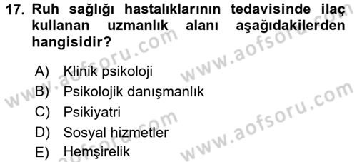 Yaşlı Psikolojisi Dersi 2016 - 2017 Yılı 3 Ders Sınavı 17. Soru