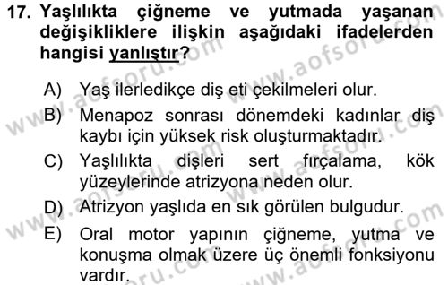 Yaşlı Psikolojisi Dersi 2016 - 2017 Yılı (Vize) Ara Sınavı 17. Soru