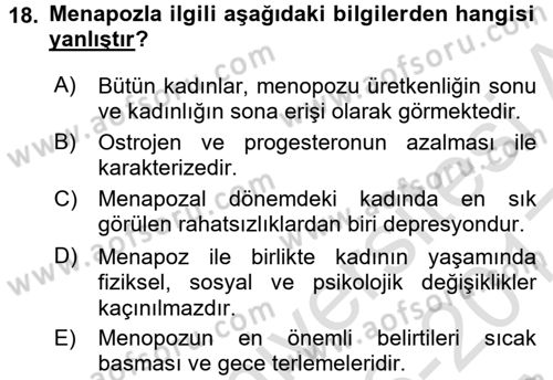 Yaşlı Psikolojisi Dersi 2016 - 2017 Yılı (Vize) Ara Sınavı 18. Soru