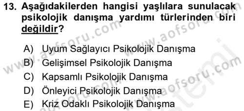 Yaşlı Psikolojisi Dersi 2017 - 2018 Yılı 3 Ders Sınavı 13. Soru