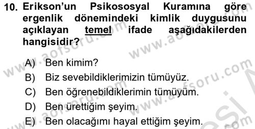 Yaşlı Psikolojisi Dersi 2017 - 2018 Yılı (Vize) Ara Sınavı 10. Soru