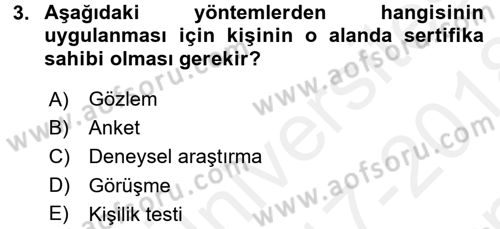 Yaşlı Psikolojisi Dersi 2017 - 2018 Yılı (Final) Dönem Sonu Sınavı 3. Soru