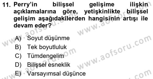 Yaşlı Psikolojisi Dersi 2018 - 2019 Yılı 3 Ders Sınav Soruları 11. Soru
