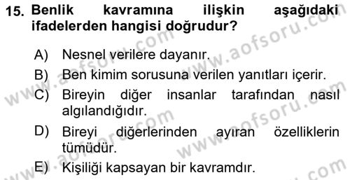 Yaşlı Psikolojisi Dersi 2018 - 2019 Yılı 3 Ders Sınav Soruları 15. Soru