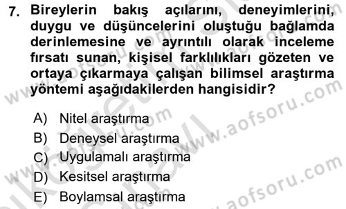 Yaşlı Psikolojisi Dersi 2018 - 2019 Yılı 3 Ders Sınav Soruları 7. Soru