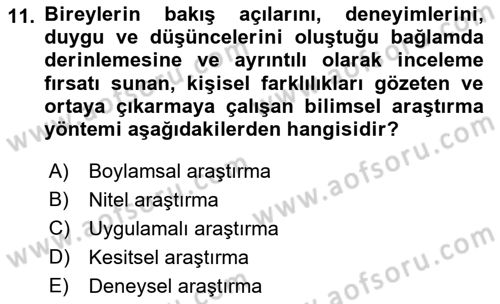 Yaşlı Psikolojisi Dersi 2018 - 2019 Yılı (Vize) Ara Sınav Soruları 11. Soru