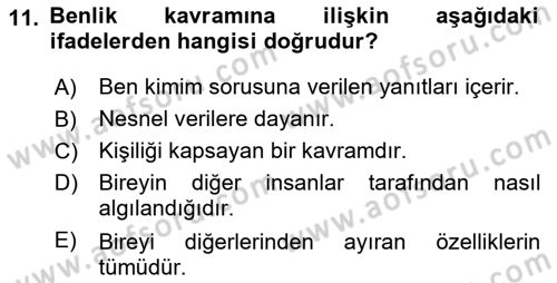 Yaşlı Psikolojisi Dersi 2018 - 2019 Yılı (Final) Dönem Sonu Sınav Soruları 11. Soru