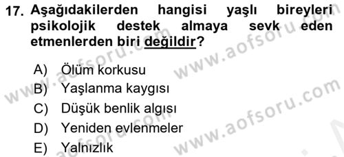 Yaşlı Psikolojisi Dersi 2018 - 2019 Yılı (Final) Dönem Sonu Sınav Soruları 17. Soru