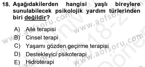 Yaşlı Psikolojisi Dersi 2018 - 2019 Yılı (Final) Dönem Sonu Sınav Soruları 18. Soru