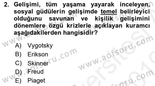 Yaşlı Psikolojisi Dersi 2018 - 2019 Yılı (Final) Dönem Sonu Sınav Soruları 2. Soru