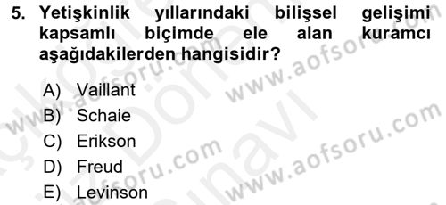 Yaşlı Psikolojisi Dersi 2018 - 2019 Yılı (Final) Dönem Sonu Sınav Soruları 5. Soru