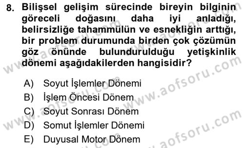 Yaşlı Psikolojisi Dersi 2018 - 2019 Yılı (Final) Dönem Sonu Sınav Soruları 8. Soru