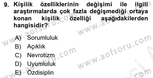 Yaşlı Psikolojisi Dersi 2018 - 2019 Yılı (Final) Dönem Sonu Sınav Soruları 9. Soru