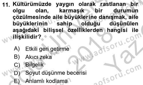 Yaşlı Psikolojisi Dersi 2018 - 2019 Yılı Yaz Okulu Sınav Soruları 11. Soru