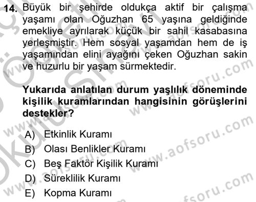 Yaşlı Psikolojisi Dersi 2018 - 2019 Yılı Yaz Okulu Sınav Soruları 14. Soru