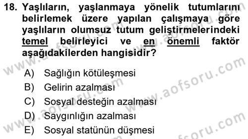 Yaşlı Psikolojisi Dersi 2018 - 2019 Yılı Yaz Okulu Sınav Soruları 18. Soru