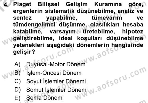 Yaşlı Psikolojisi Dersi 2018 - 2019 Yılı Yaz Okulu Sınav Soruları 4. Soru